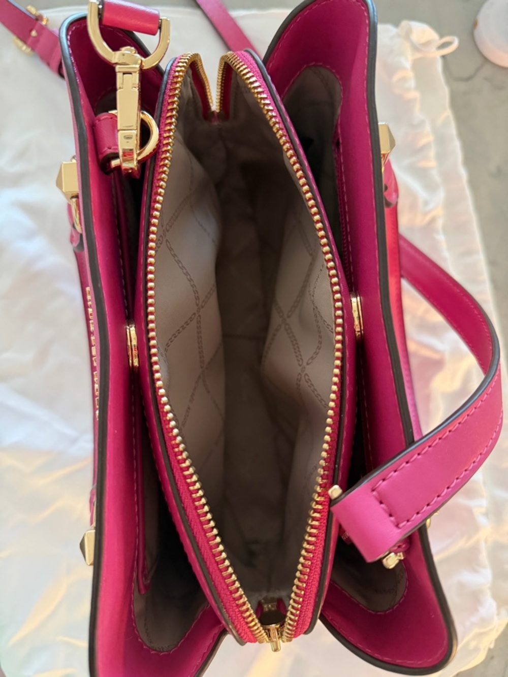 Michael Kors Fuchsia Saffiano Satchel with Gold Hardware - Picture 3 of 3
